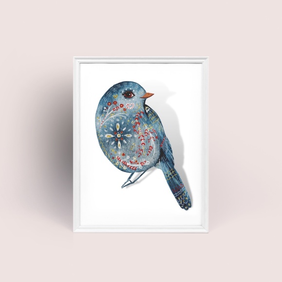 Wall Art Cute Blue Bird Portrait Illustration Print Poster Unframed - Picture 5 of 5